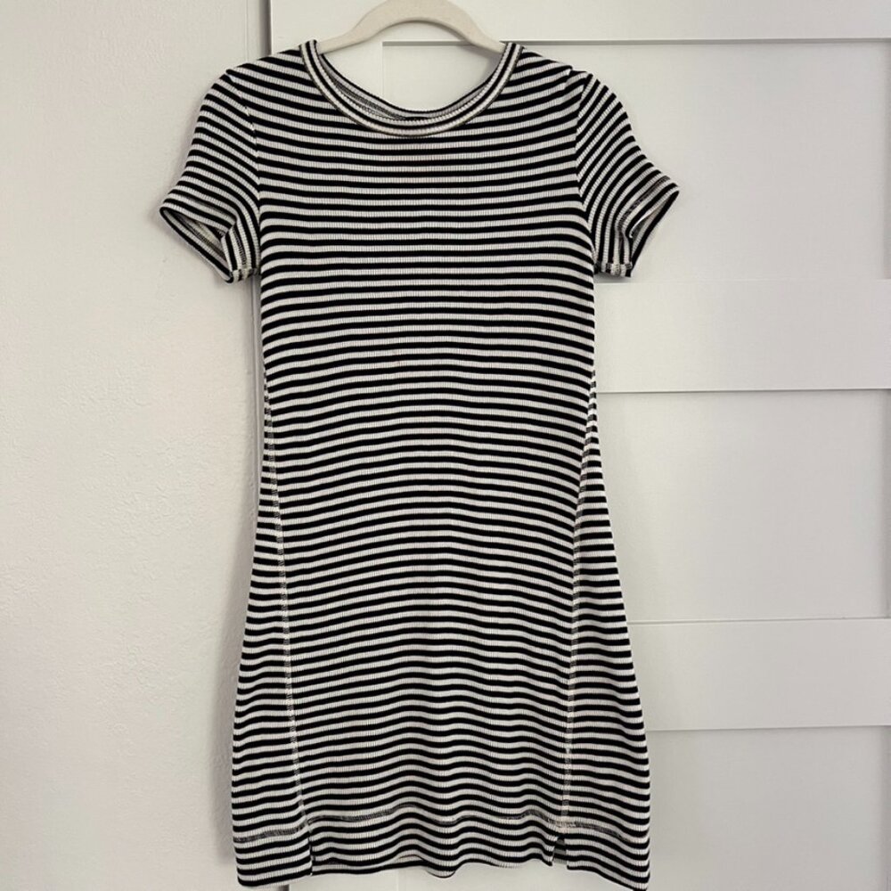 Theory Striped Short Sleeve Navy & White Cotton T-Shirt Dress Size Small